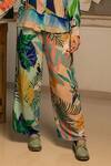 Zilaire_Multi Color Crepe, Bamboo Collared Tropical Print Co-ord Set _Online_at_Aza_Fashions