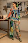 Buy_Zilaire_Multi Color Crepe, Bamboo Collared Tropical Print Co-ord Set _at_Aza_Fashions