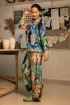 Buy_Zilaire_Multi Color Crepe, Bamboo Collared Tropical Print Co-ord Set _Online_at_Aza_Fashions