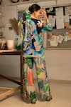 Shop_Zilaire_Multi Color Crepe, Bamboo Collared Tropical Print Co-ord Set _at_Aza_Fashions