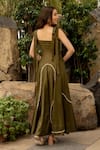 Zilaire Green Cotton Pearls Sweetheart Neck Olive Embellished Maxi Dress Online at Aza Fashions Zilaire_Green Cotton Pearls Sweetheart Neck Olive Embellished Maxi Dress _Online_at_Aza_Fashions
