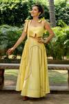 Buy_Zilaire_Yellow Cotton Pearls Sweetheart Neck Lace And Embellished Maxi Dress _at_Aza_Fashions