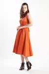 Buy_Zilaire_Orange Cotton Embroidery Round Neck Cut-out Back Tie Dress _Online_at_Aza_Fashions