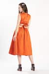 Zilaire_Orange Cotton Embroidery Round Neck Cut-out Back Tie Dress _Online_at_Aza_Fashions