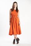 Buy_Zilaire_Orange Cotton Embroidery Round Neck Cut-out Back Tie Dress _at_Aza_Fashions