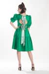Zilaire_Green Cotton Embroidery Round Neck Puff Sleeve Tiered Dress _Online_at_Aza_Fashions