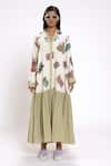 Buy_DOH TAK KEH_Ivory Rayon Flex 130 Gsm Printed Flower Market Green Color Block Maxi Dress _Online_at_Aza_Fashions