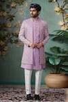 Buy_Arihant Rai Sinha_Purple Silk Embroidery, Sequins Floral Jacket Set _at_Aza_Fashions
