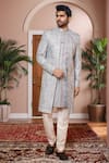 Buy_Arihant Rai Sinha_Gray Denim Sequins Geometric Embroidered Sherwani And Aligadhi Pant _at_Aza_Fashions