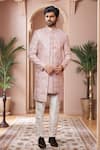 Arihant Rai Sinha_Pink Silk Embroidery, Sequins Geometric Thread Sherwani And Pant _Online_at_Aza_Fashions