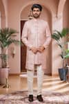 Buy_Arihant Rai Sinha_Pink Silk Embroidery, Sequins Geometric Thread Sherwani And Pant _at_Aza_Fashions