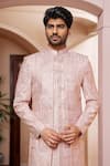 Buy_Arihant Rai Sinha_Pink Silk Embroidery, Sequins Geometric Thread Sherwani And Pant _Online_at_Aza_Fashions