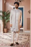 Buy_Arihant Rai Sinha_Gray Silk Sequins, Embroidery Mughal Sherwani Set _Online_at_Aza_Fashions