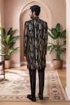 Shop_Arihant Rai Sinha_Black Silk Sequins, Embroidery Leaf Stripe Sherwani Set _at_Aza_Fashions