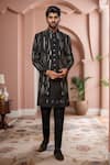 Buy_Arihant Rai Sinha_Black Silk Sequins, Embroidery Leaf Stripe Sherwani Set _Online_at_Aza_Fashions