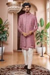 Buy_Arihant Rai Sinha_Pink Silk, Denim Sequins, Embroidery Onion Thread Sherwani Set _at_Aza_Fashions