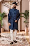 Shop_Arihant Rai Sinha_Blue Sherwani And Jacket Art Silk Embroidery Thread Floral Set _at_Aza_Fashions