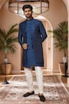 Buy_Arihant Rai Sinha_Blue Sherwani And Jacket Art Silk Embroidery Thread Floral Set _at_Aza_Fashions