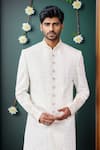 Arihant Rai Sinha_Off White Silk Embroidery Florin Jaal Sherwani Set _Online_at_Aza_Fashions