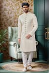 Buy_Arihant Rai Sinha_Cream Silk Embroidery Tikki Jaal Sherwani And Churidar _at_Aza_Fashions