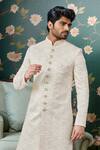 Arihant Rai Sinha_Cream Silk Embroidery Tikki Jaal Sherwani And Churidar _Online_at_Aza_Fashions