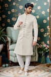 Buy_Arihant Rai Sinha_Cream Silk Embroidery Tikki Jaal Sherwani And Churidar _Online_at_Aza_Fashions
