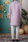 Shop_Arihant Rai Sinha_Purple Silk, Cotton Embroidery Jaali Bloom Layered Sherwani And Aligadhi Pant _at_Aza_Fashions