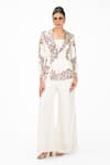 Onaya_Off White Silk Embroidered Bead Jacket Floral Vine Pattern Flared Pant Set _at_Aza_Fashions