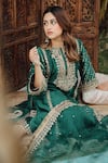 Sheetal Batra_Emerald Green Kurta And Bottom Silk Chanderi Sabirah Floral Palazzo Set _Online