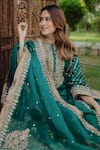 Shop_Sheetal Batra_Emerald Green Kurta And Bottom Silk Chanderi Sabirah Floral Palazzo Set _Online