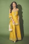Buy_Sheetal Batra_Yellow Silk Organza, Silk, Chanderi Embroidery, Sequins Aabroo Kurta Set _at_Aza_Fashions