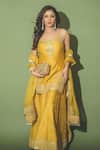 Shop_Sheetal Batra_Yellow Silk Organza, Silk, Chanderi Embroidery, Sequins Aabroo Kurta Set _Online