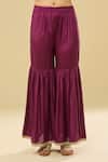 Samyukta Singhania_Purple Velvet, Nylon Embroidery, Lace V-neck Floral Print Anarkali Sharara Set _at_Aza_Fashions