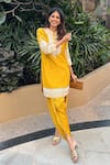 Buy_Sheetal Batra_Yellow Kurta Silk Chanderi Embroidery Kashmiri Myreen And Dhoti Pant Set _at_Aza_Fashions