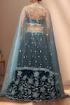 Shop_Samyukta Singhania_Green Polyester, Net Sequins, Stones, Embroidery, Teal Floral Bloom Lehenga Set _at_Aza_Fashions