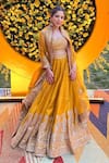 Buy_Sheetal Batra_Yellow Blouse And Lehenga Pure Raw Silk Embroidery Amna Placement Bridal Set _at_Aza_Fashions