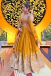 Buy_Sheetal Batra_Yellow Blouse And Lehenga Pure Raw Silk Embroidery Amna Placement Bridal Set 