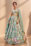 Buy_Samyukta Singhania_Green Organza, Net, Satin Beads, Sequins, Stones, Zari Blossom Lehenga Set_at_Aza_Fashions