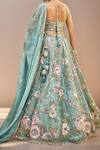 Shop_Samyukta Singhania_Green Organza, Net, Satin Beads, Sequins, Stones, Zari Blossom Lehenga Set_at_Aza_Fashions