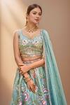 Samyukta Singhania_Green Organza, Net, Satin Beads, Sequins, Stones, Zari Blossom Lehenga Set_Online_at_Aza_Fashions
