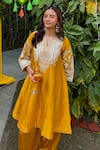 Sheetal Batra_Yellow Choga Silk Chanderi Embroidery Mohsina Gota Applique Work And Salwar Set _Online