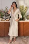 Buy_Sheetal Batra_Ivory Kurta Silk Chanderi Placement Embroidery Kashmiri Akira With Salwar _at_Aza_Fashions