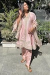 Buy_Sheetal Batra_Pink Anarkali Silk Chanderi Embroidery Kashmiri Tilla V Fajr Short Salwar Set _at_Aza_Fashions