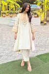 Sheetal Batra_Ivory Choga Silk Chanderi Embroidery Kashmiri Tilla Mohsina And Salwar Set 