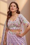 Buy_Samyukta Singhania_Purple Net, Linen Sequins, Stones, Embroidery, Beads Floral Garden Lehenga Set_Online_at_Aza_Fashions