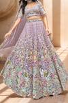 Samyukta Singhania_Purple Net, Linen Sequins, Stones, Embroidery, Beads Floral Garden Lehenga Set_Online_at_Aza_Fashions
