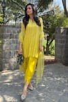 Buy_Surabhi Arya_Yellow Kurta Mul Chanderi Floral Zari Cutwork Sleeves Dhoti Pant Set _at_Aza_Fashions