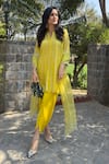 Surabhi Arya_Yellow Kurta Mul Chanderi Floral Zari Cutwork Sleeves Dhoti Pant Set _Online