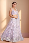 Samyukta Singhania_Purple Net Embroidery Floral Vines Leaf Zari Lehenga Set _at_Aza_Fashions