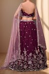 Shop_Samyukta Singhania_Burgundy Polyester, Net Sequins, Zari, Floral Bloom Embroidered Lehenga Set_at_Aza_Fashions